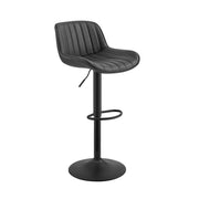 Set Of Two 42" Black Faux Leather And Steel Swivel Low Back Adjustable Height Bar Chairs With Footrest