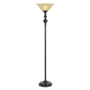 71" Bronze Torchiere Floor Lamp With Beige Frosted Glass Dome Shade