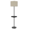 62" Bronze Tray Table Floor Lamp With Beige Drum Shade