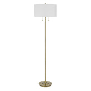 64" Brass Two Light Traditional Shaped Floor Lamp With White Rectangular Shade
