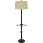 61" Bronze Tray Table Floor Lamp With Tan Transparent Glass Square Shade