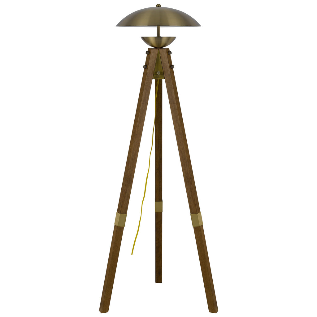 55" Brass Tripod Floor Lamp With Antiqued Brass Dome Shade