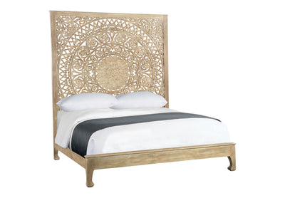 Solid Wood King Gray Carved Medallion Bed