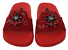 Red Lace Crystal Sandals Slides Beach Shoes