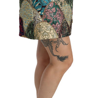 Green Pink Jacquard High Waist Mini  Skirt