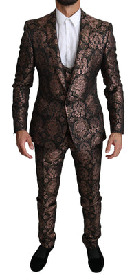 Rose Gold Floral Brocade 3 Piece MARTINI Suit