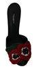 Black Red Roses Heels Slides Sandals