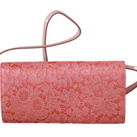 Pink Floral Lace Evening Long Clutch Cotton Bag
