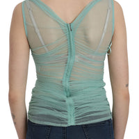 Green Cotton Stretch Mesh Tank Top