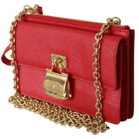 Red Leather Gold Chain Sling Phone Wallet SICILY Bag