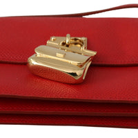 Red Leather Gold Chain Sling Phone Wallet SICILY Bag