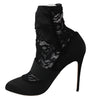 Black Floral Lace Booties Heels Shoes