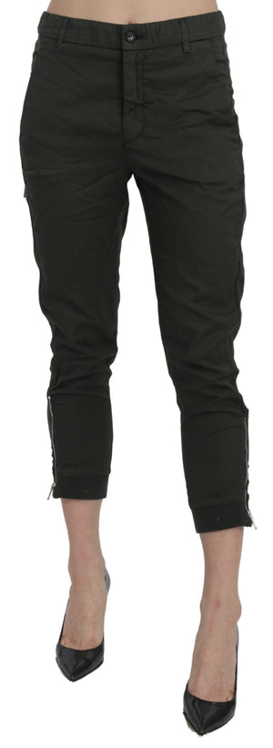 Gray Mid Waist Skinny Cropped Trouser Cotton Pants