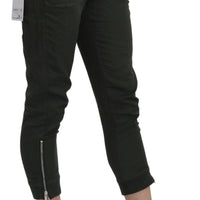 Gray Mid Waist Skinny Cropped Trouser Cotton Pants