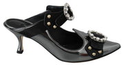 Black Gray  Crystal Sandals Mules Shoes