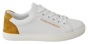 White Yellow Leather Logo Womens Sneakers Shoes