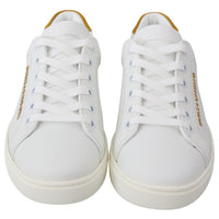White Yellow Leather Logo Womens Sneakers Shoes