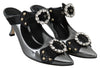 Black Gray  Crystal Sandals Mules Shoes