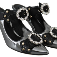 Black Gray  Crystal Sandals Mules Shoes