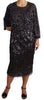 Black Sequined Long Sleeve Shift Midi Dress