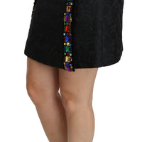 Black Crystal Embellished High Waist Skirt
