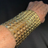 Brass Square Pyramid Discs Wide Cuff Bracelet