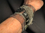 Gunmetal Beads and Silver Embroidery Cuff Bracelet