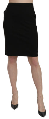 Black High Waist Pencil Cut Knee Length Formal Skirt
