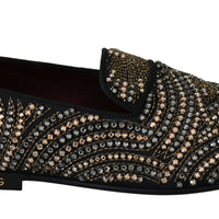 Black Crystal Beaded Mens Loafers Shoes