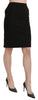 Black High Waist Pencil Cut Knee Length Formal Skirt