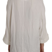 White Folded Long Sleeve Cardigan Deep Neck Blouse
