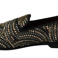 Black Crystal Beaded Mens Loafers Shoes