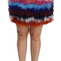 Red Blue High Waist Mini Feather Skirt