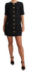 Black Button Embellished Jacquard Mini Dress