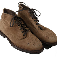 Beige Leather Brogue Derby Boots Shoes