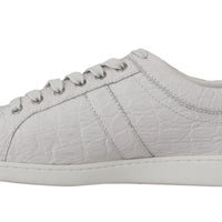 White Caiman Crocodile Sneaker Shoes