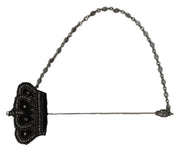 Black Crown Beaded Silver Lapel Pin Brooch