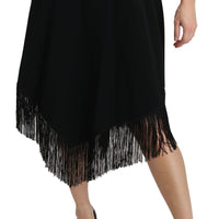 Black A-line High Waist Midi Fringes  Skirt