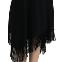 Black A-line High Waist Midi Fringes  Skirt