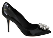 Black Leather Crystals Bellucci Pumps Shoes