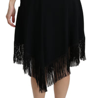 Black A-line High Waist Midi Fringes  Skirt