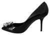 Black Leather Crystals Bellucci Pumps Shoes