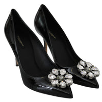 Black Leather Crystals Bellucci Pumps Shoes