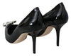 Black Leather Crystals Bellucci Pumps Shoes