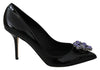 Black Leather Crystals Bellucci Pumps