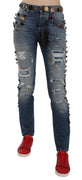 Distressed Embellished Buttons Denim Pants Jeans