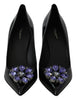 Black Leather Crystals Bellucci Pumps