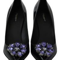 Black Leather Crystals Bellucci Pumps