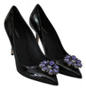 Black Leather Crystals Bellucci Pumps