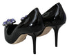 Black Leather Crystals Bellucci Pumps